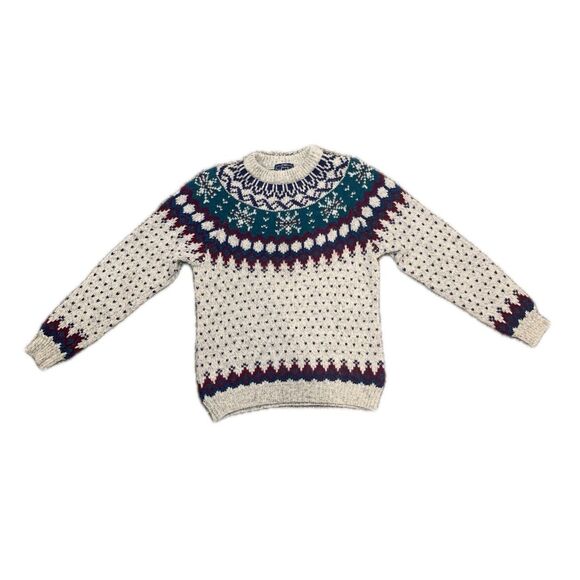 Vintage 80s/90s Woolrich Woman Scenic Fair Isle Sheep Wool Knit Sweater Size M - Picture 1 of 6